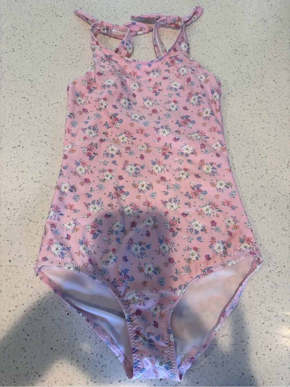 Girls' Pink Floral One-Piece Swim Suit with Ties